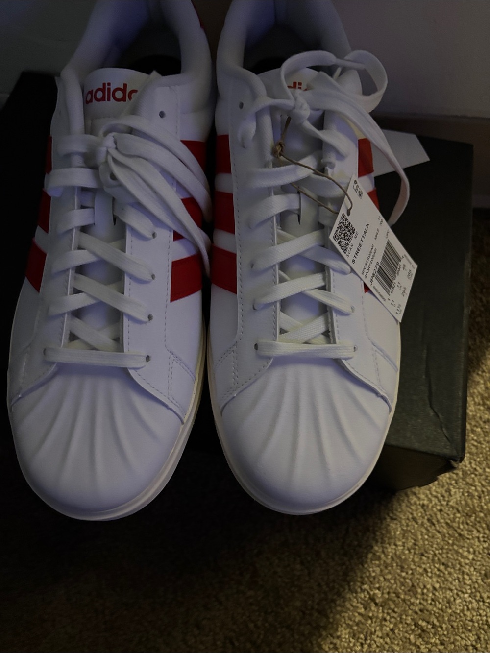 adidas White Sneakers with Red Three-Stripes Accent - Picture 4 of 7